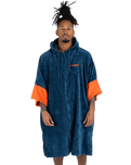 The Dryrobe Full-Zip Organic Towel Robe in Deep Sea Blue