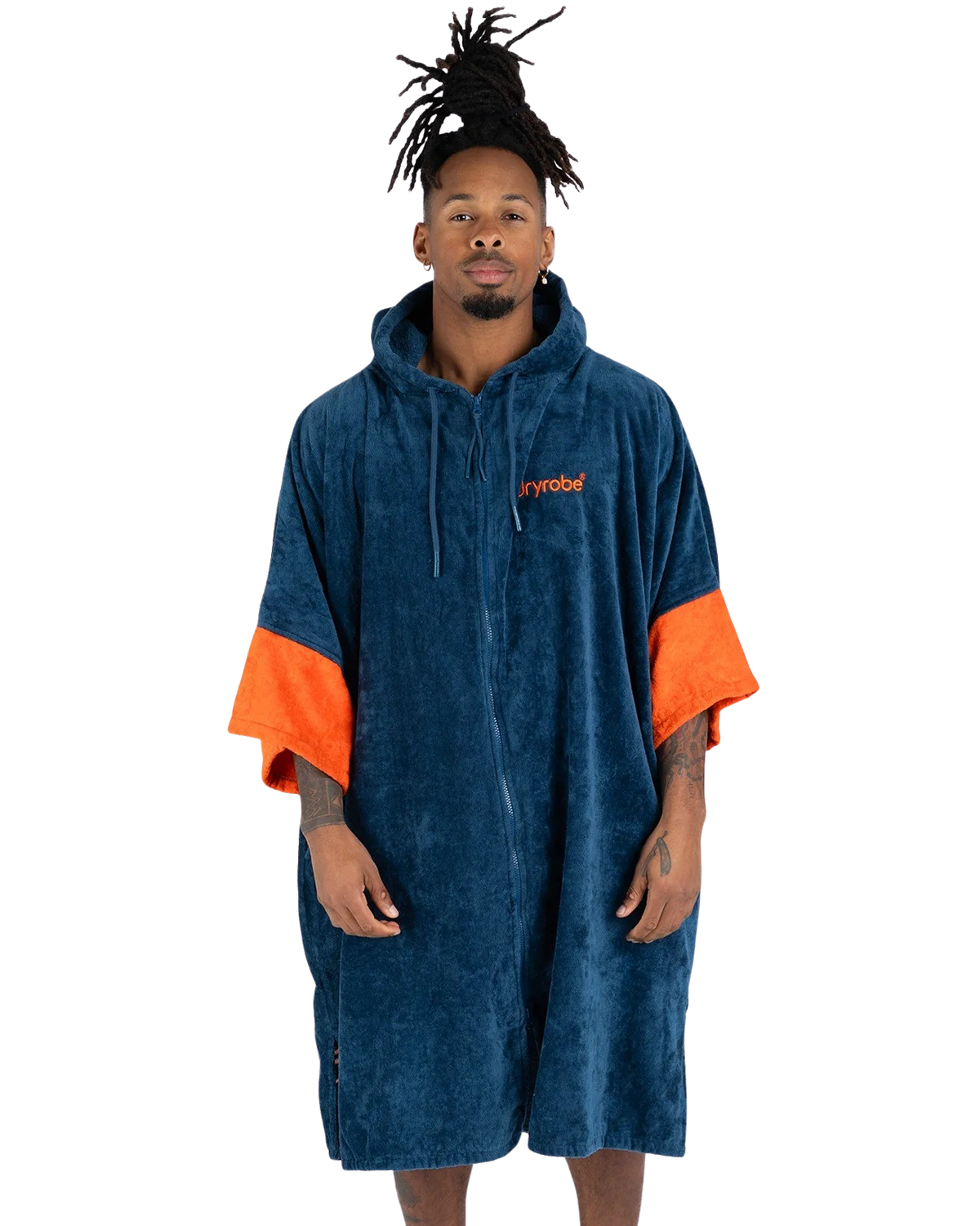 The Dryrobe Full-Zip Organic Towel Robe in Deep Sea Blue