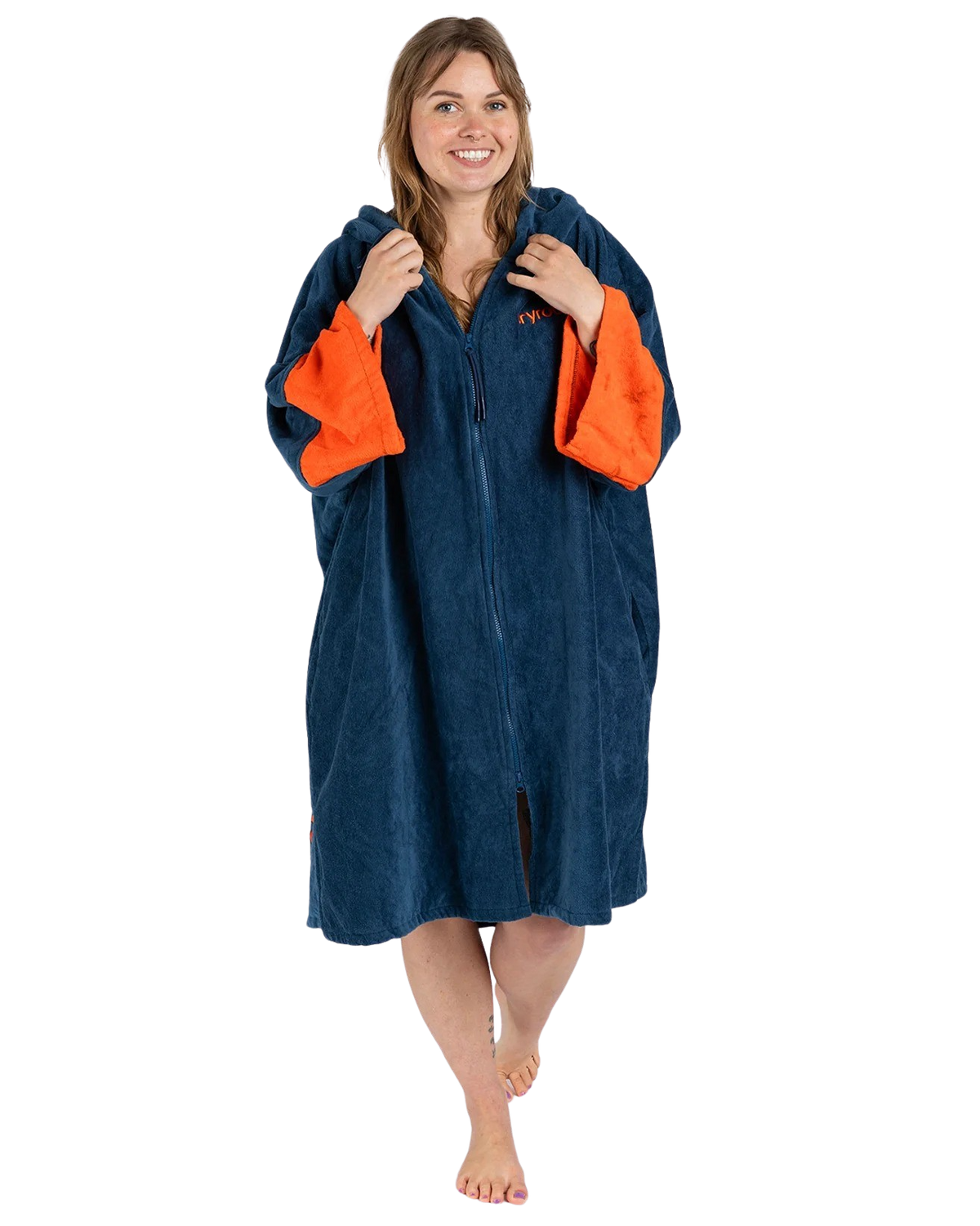 The Dryrobe Full-Zip Organic Towel Robe in Deep Sea Blue