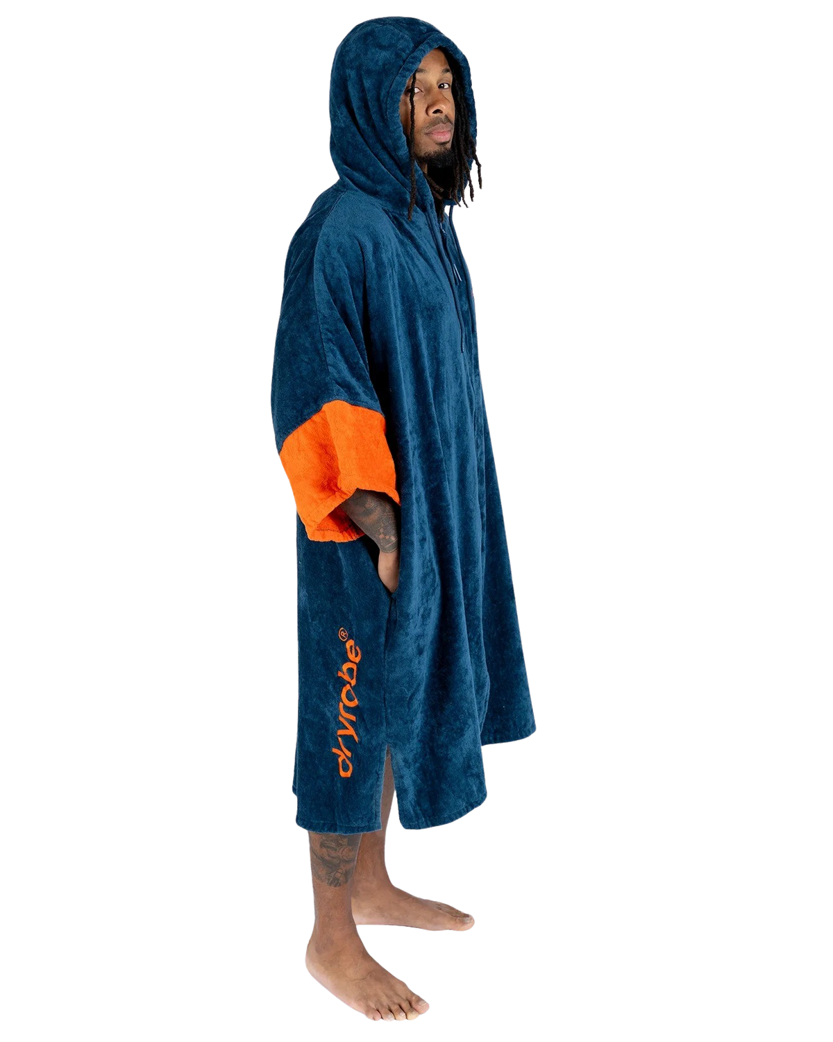 The Dryrobe Full-Zip Organic Towel Robe in Deep Sea Blue