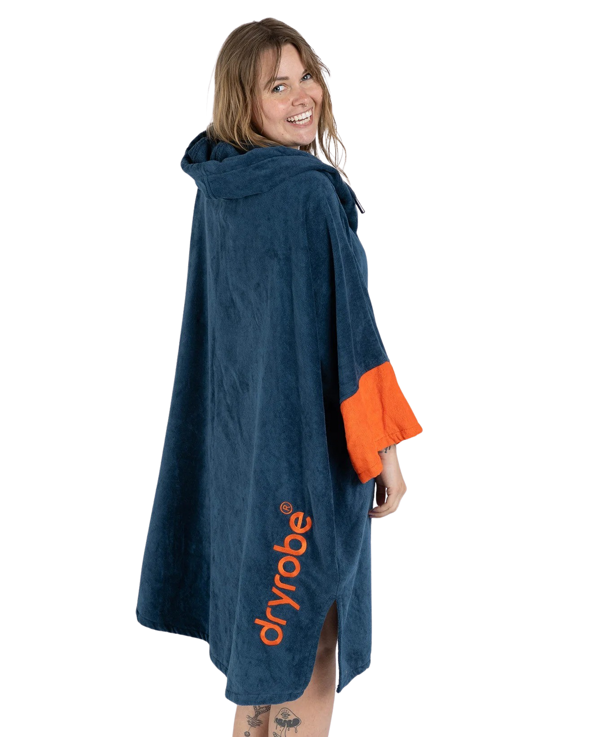 The Dryrobe Full-Zip Organic Towel Robe in Deep Sea Blue