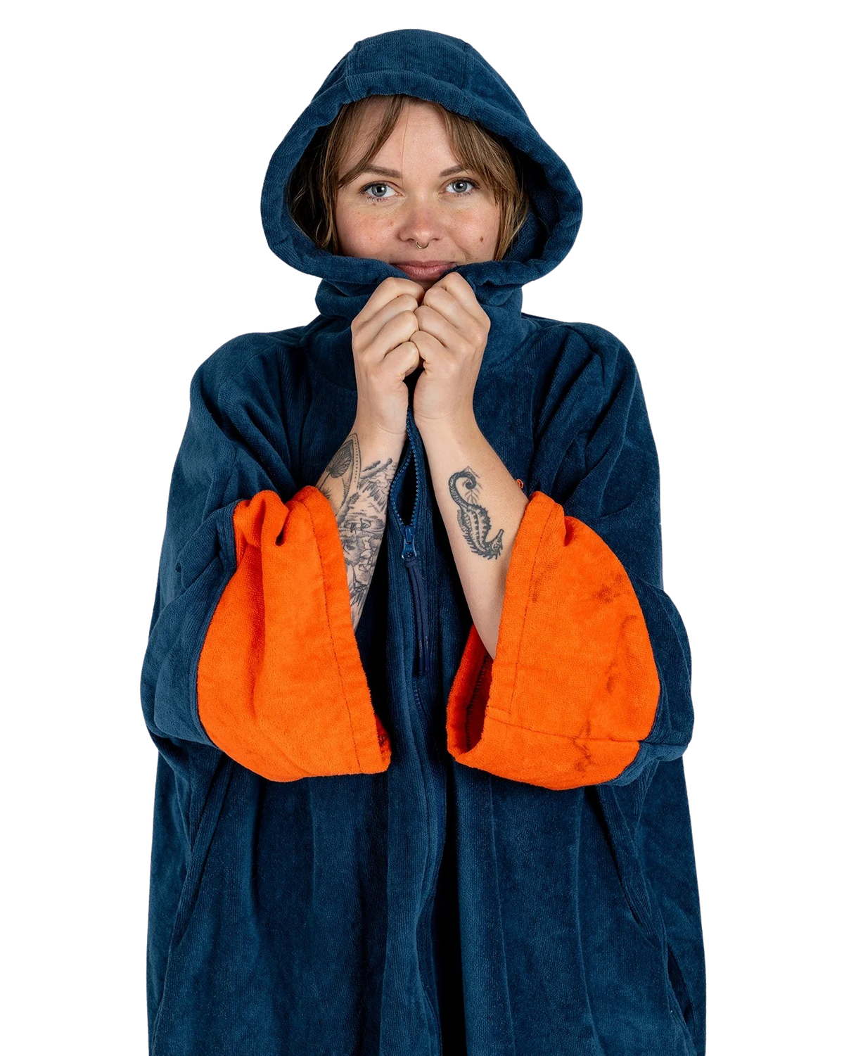 The Dryrobe Full-Zip Organic Towel Robe in Deep Sea Blue