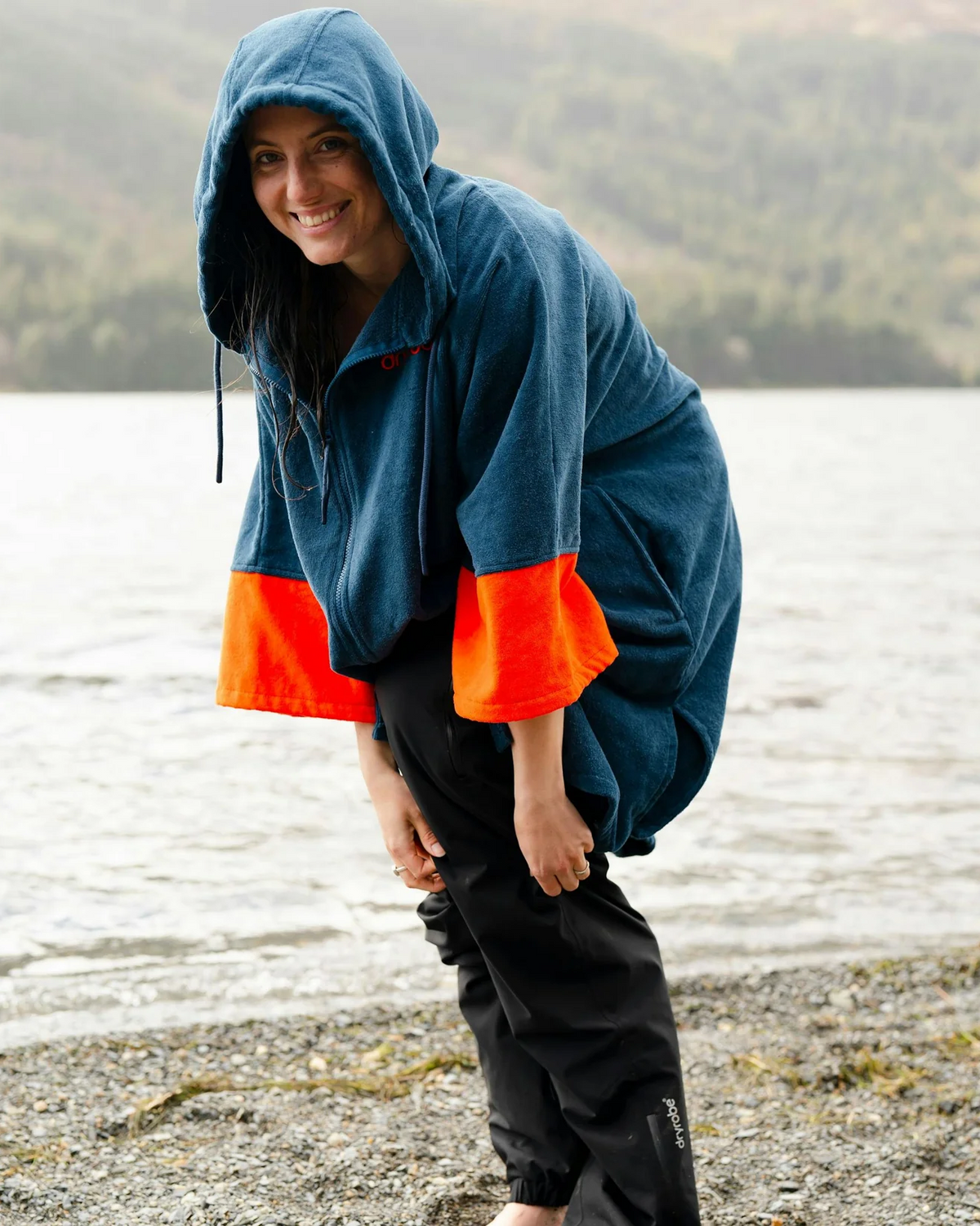 The Dryrobe Full-Zip Organic Towel Robe in Deep Sea Blue