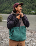 Woodland Full Zip Hooded Polar Fleece Jacket in Faded Black & Deep Ocean