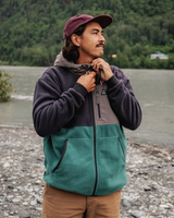 Woodland Full Zip Hooded Polar Fleece Jacket in Faded Black & Deep Ocean