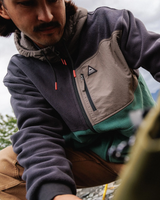 Woodland Full Zip Hooded Polar Fleece Jacket in Faded Black & Deep Ocean
