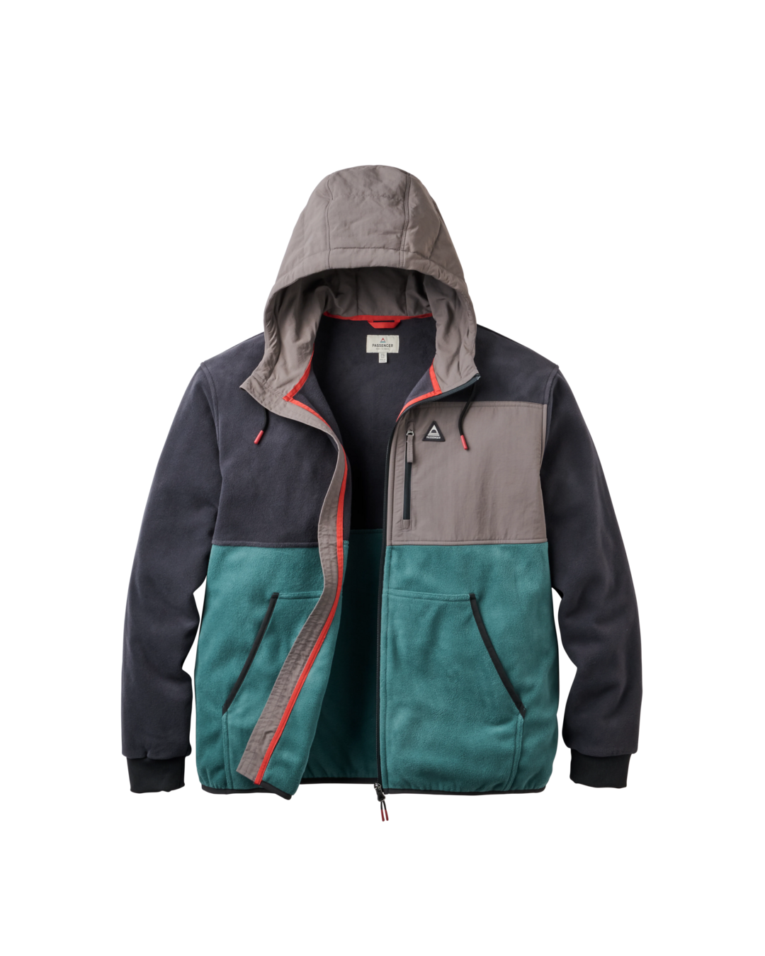 The Passenger Mens Woodland Full Zip Hooded Polar Fleece Jacket in Faded Black & Deep Ocean