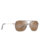 The Maui Jim Mano Polarised Aviator Sunglasses in Dark Brown with Gold Stripe & HCL Bronze