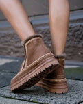 Setsu 4.0 Crochet Camel Suede Ankle Boots in Camel & Beige
