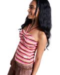 Roxy x Juicy Couture Stripe Halter Top in Azalea Pink Stripe Towelling