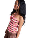 Roxy x Juicy Couture Stripe Halter Top in Azalea Pink Stripe Towelling