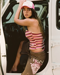 Roxy x Juicy Couture Stripe Halter Top in Azalea Pink Stripe Towelling