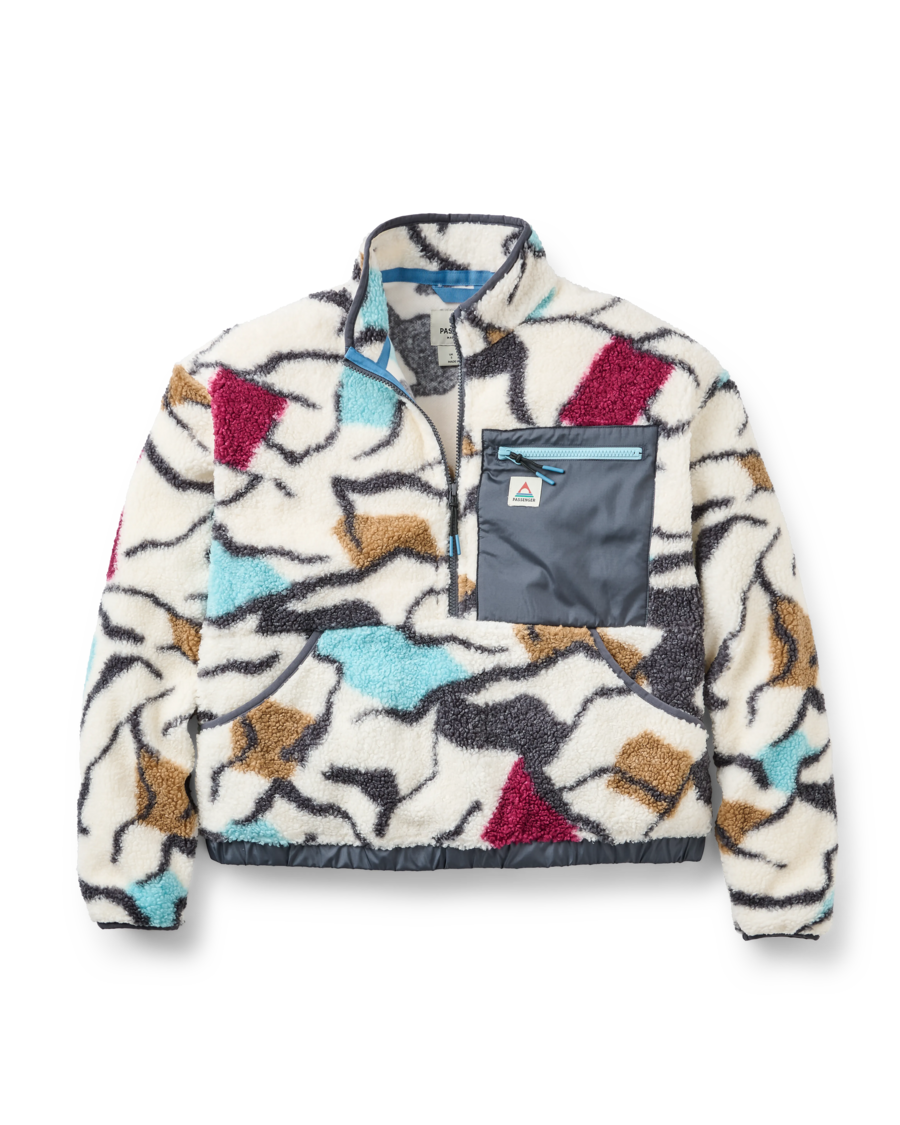 Ravi Sherpa Fleece Jacket in Abstract Trails Off-White