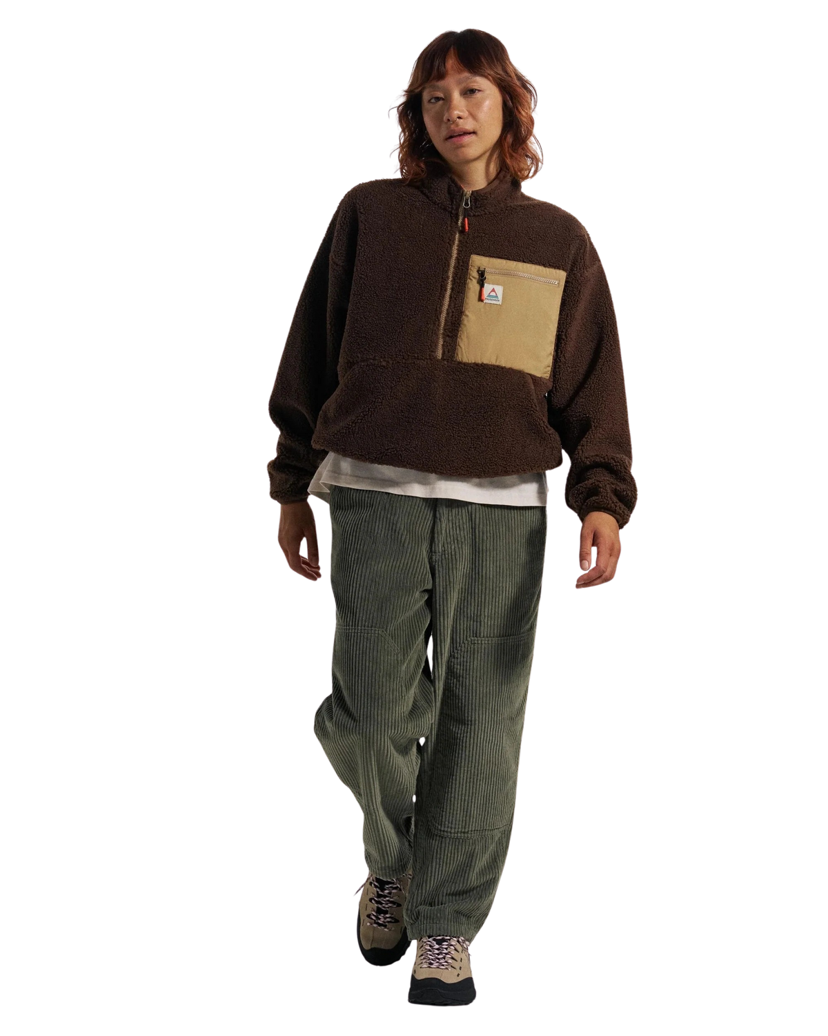 Ravi 1/4 Zip Sherpa Fleece Jacket in Chestnut