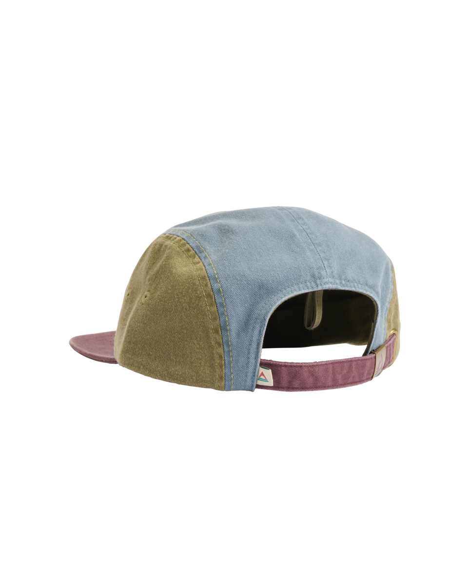 The Passenger Mens Fixie 5 Panel Cap in Dusty Ochre & Stormy Blue