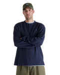 The New Balance Mens Numeric Waffle Knit Long Sleeve Henley T-Shirt in Dark Night