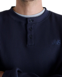 The New Balance Mens Numeric Waffle Knit Long Sleeve Henley T-Shirt in Dark Night