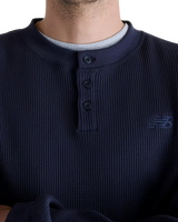 The New Balance Mens Numeric Waffle Knit Long Sleeve Henley T-Shirt in Dark Night