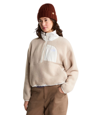 Yumiori Off Peak 1/4 Zip Fleece Jacket in Timeless Taupe & White Dune