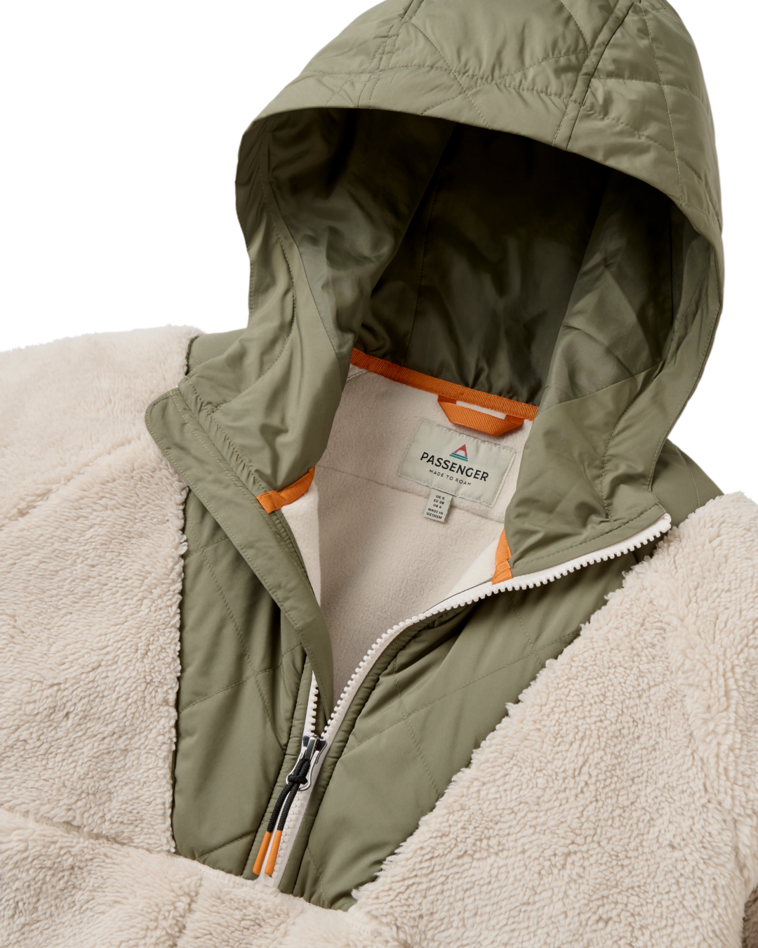The Passenger Womens Beaumont Sherpa Hooded Fleece Jacket 2.0 in Vintage White