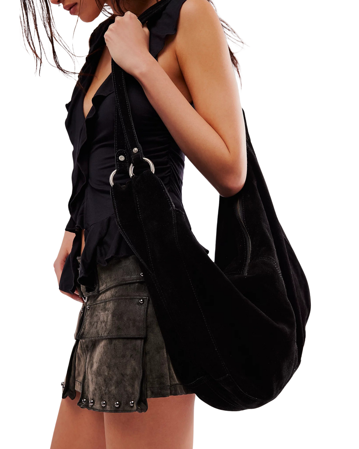 The Free People Womens Roma Suede Tote Bag in Black