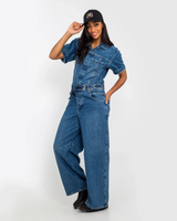 The Free People Womens Edison Jumpsuit in Cape Blue