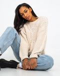 The Free People Womens Frankie Cable Jumper in Ivory