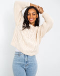 The Free People Womens Frankie Cable Jumper in Ivory