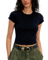 The Free People Womens Protagonist Cropped Cap Sleeve T-Shirt in Black