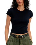The Free People Womens Protagonist Cropped Cap Sleeve T-Shirt in Black