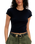 The Free People Womens Protagonist Cropped Cap Sleeve T-Shirt in Black