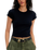 The Free People Womens Protagonist Cropped Cap Sleeve T-Shirt in Black