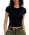 The Free People Womens Protagonist Cropped Cap Sleeve T-Shirt in Black