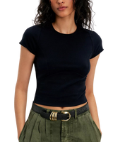 The Free People Womens Protagonist Cropped Cap Sleeve T-Shirt in Black