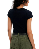 The Free People Womens Protagonist Cropped Cap Sleeve T-Shirt in Black