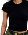 The Free People Womens Protagonist Cropped Cap Sleeve T-Shirt in Black