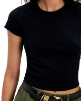 The Free People Womens Protagonist Cropped Cap Sleeve T-Shirt in Black