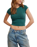 The Free People Womens Protagonist Cropped Cap Sleeve T-Shirt in Rainforest