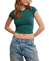 The Free People Womens Protagonist Cropped Cap Sleeve T-Shirt in Rainforest
