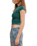 The Free People Womens Protagonist Cropped Cap Sleeve T-Shirt in Rainforest