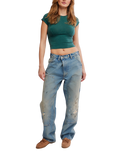 The Free People Womens Protagonist Cropped Cap Sleeve T-Shirt in Rainforest
