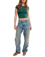 The Free People Womens Protagonist Cropped Cap Sleeve T-Shirt in Rainforest