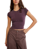 The Free People Womens Protagonist Cropped Cap Sleeve T-Shirt in Vintage Grape