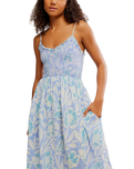 The Free People Womens Sweet Nothings Midi Dress in Blue Vista Combo