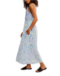 The Free People Womens Sweet Nothings Midi Dress in Blue Vista Combo