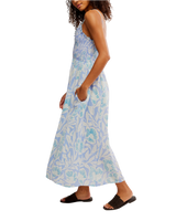 The Free People Womens Sweet Nothings Midi Dress in Blue Vista Combo
