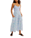The Free People Womens Sweet Nothings Midi Dress in Blue Vista Combo