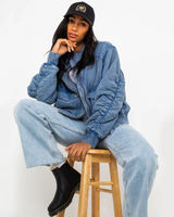 The Free People Womens Flying High Bomber Jacket in Denim Grey