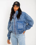 The Free People Womens Flying High Bomber Jacket in Denim Grey