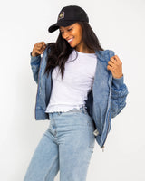 The Free People Womens Flying High Bomber Jacket in Denim Grey